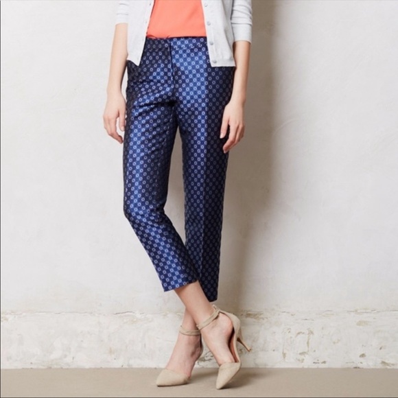 Anthropologie Leifsdottir blue patterned cropped pants - Picture 1 of 14